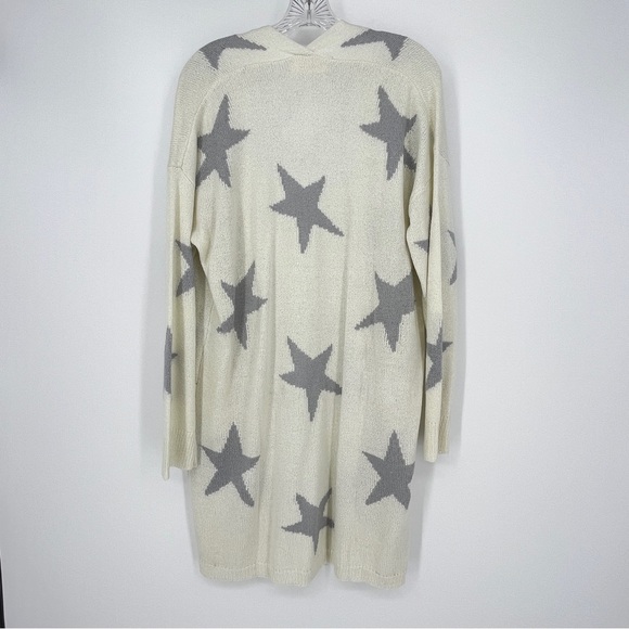 NWT Peach Love Cardigan Sweater Pockets Stars Open Front White & Gray SZ Large - Picture 3 of 6